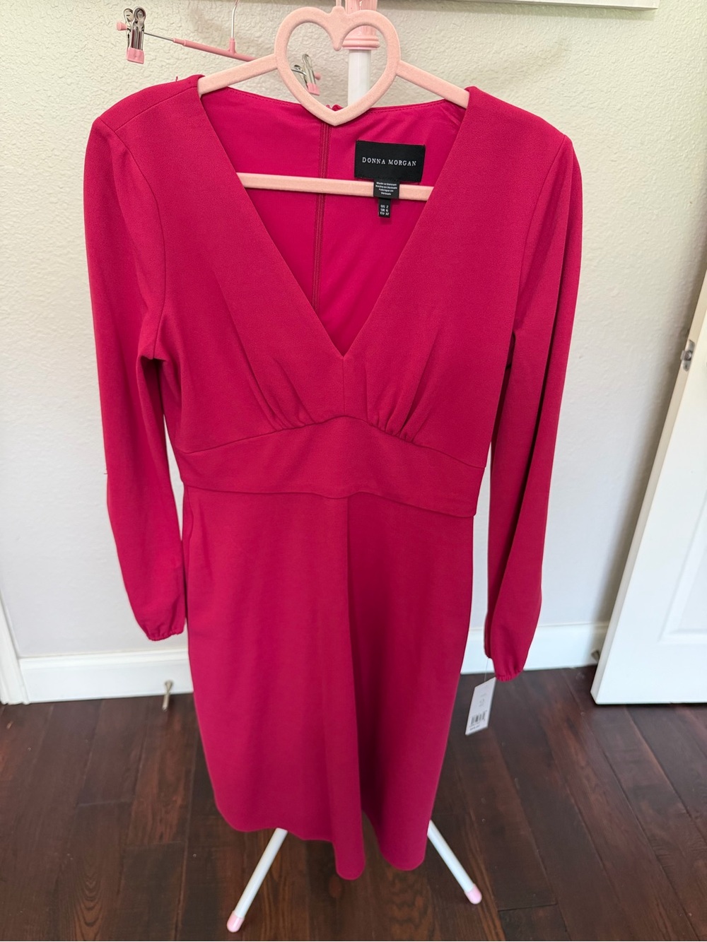 Donna Morgan Deep V Long-Sleeve Fuchsia Dress